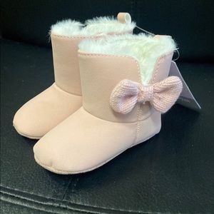 Carters 3-6 months pale pink velvet booties with inside soft fuzzy cozy soft